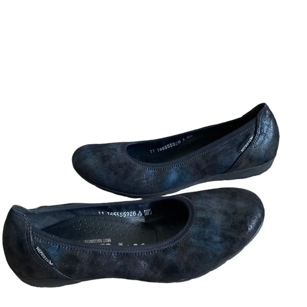 Mephisto Emilie Ballet Flats Petroleum Dark Blue Size 6.5
